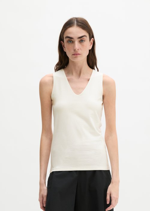 Slim-Fit V-Neck Top — White Cotton