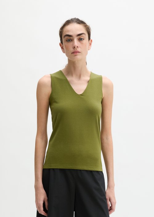 Slim-Fit V-Neck Top — Shaded Fern