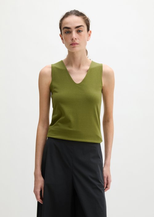 Slim-Fit V-Neck Top — Shaded Fern