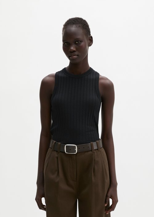 Slim-Fit Pointelle Top — Black