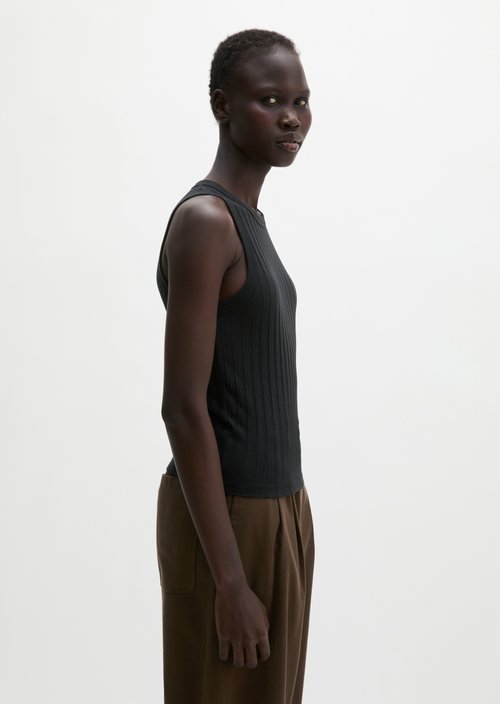 Slim-Fit Pointelle Top — Black