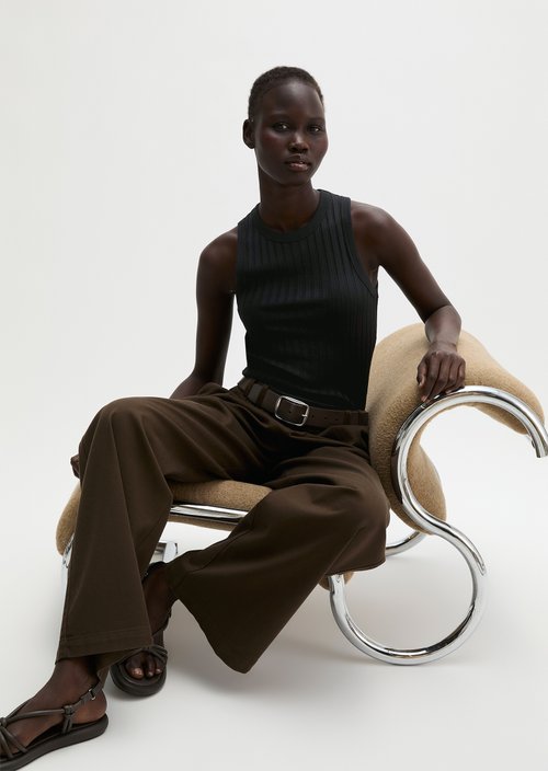 Slim-Fit Pointelle Top — Black