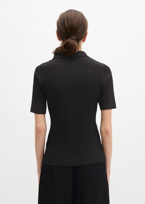 Pointelle polo shirt slim — Black