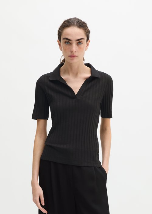 Pointelle polo shirt slim — Black