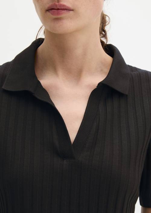 Pointelle-Poloshirt slim Black in Detailansicht