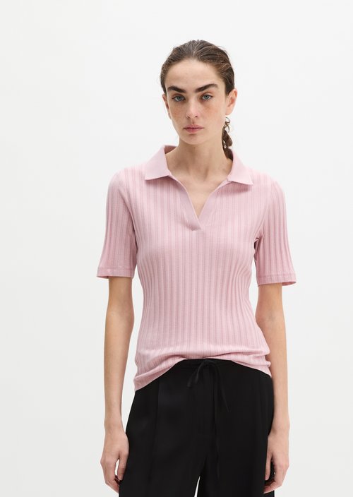 Pointelle polo shirt slim — Mild Rose