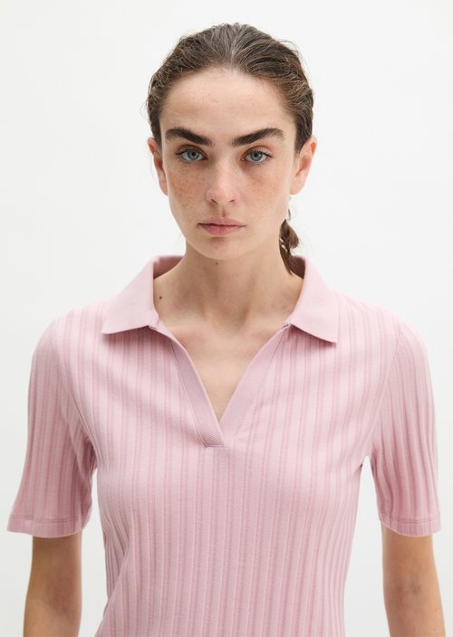 Pointelle polo shirt slim — Mild Rose
