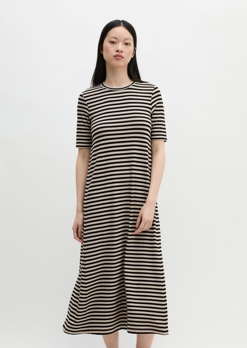 Striped jersey dress A-shape — Light Brown