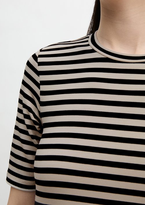 Striped jersey dress A-shape — Light Brown