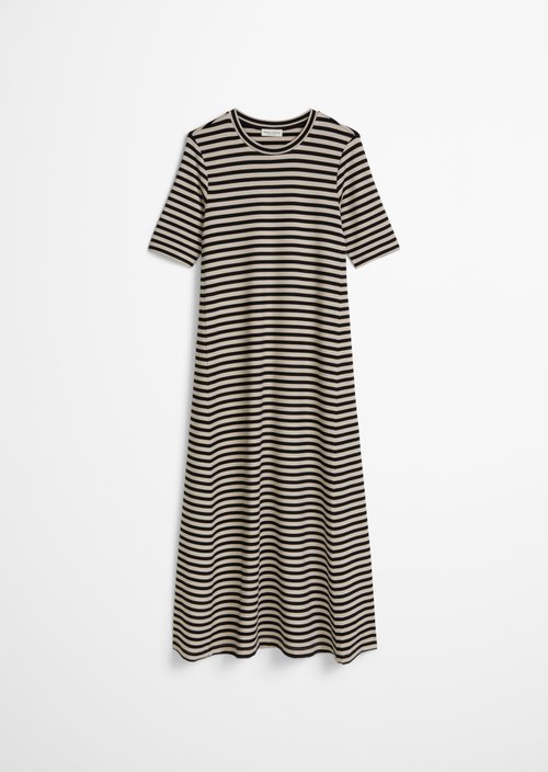 Striped jersey dress A-shape — Light Brown