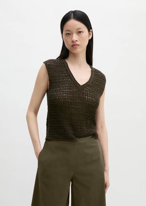 Net sweater slim Dark Green in front view