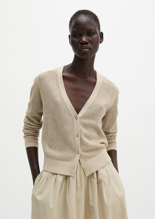 Ajour cardigan regular — Linen Beige