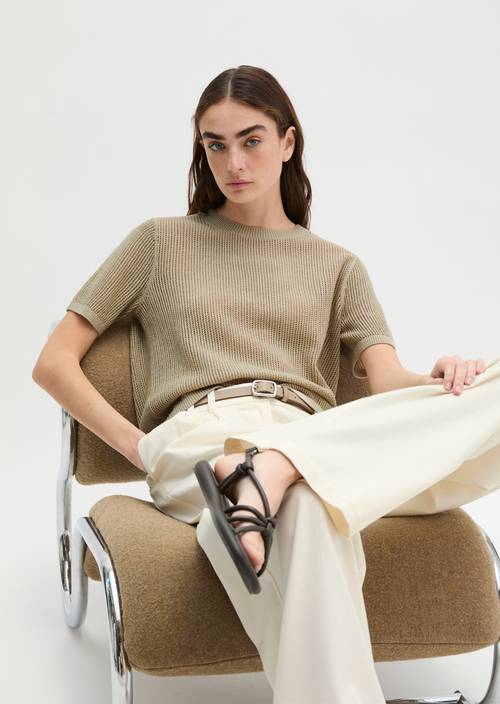 Ajour-Pullover regular Linen Beige in Frontalansicht