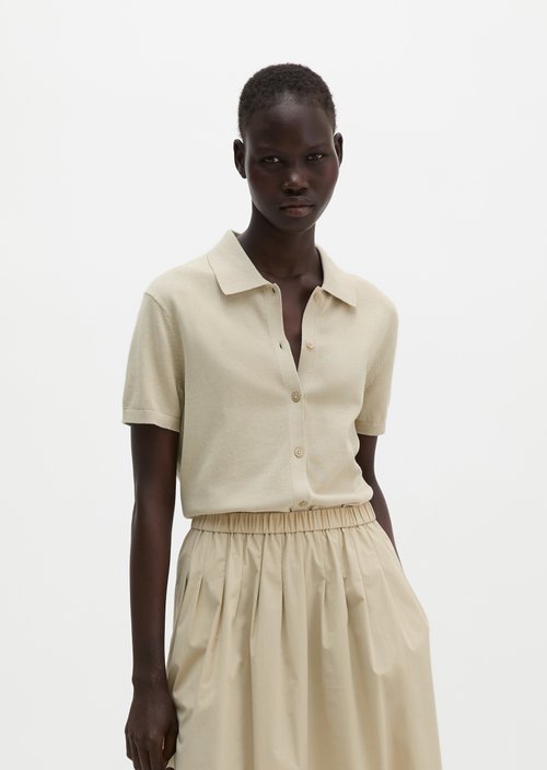 Regular polo-style cardigan — Linen Beige
