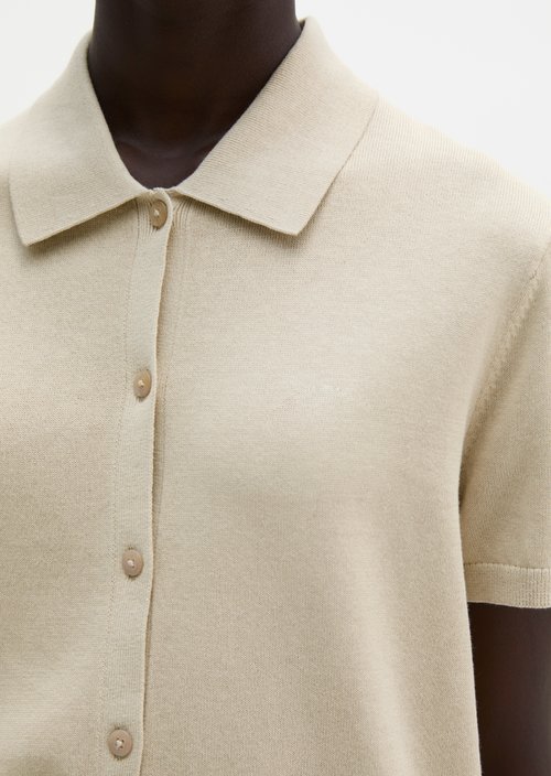 Regular polo-style cardigan — Linen Beige