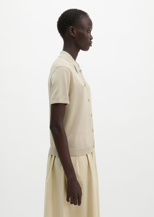 Regular polo-style cardigan — Linen Beige