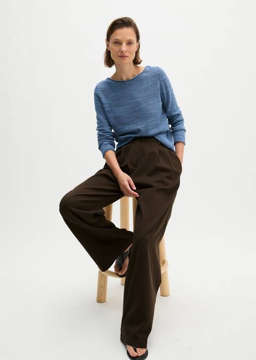 Slub-Pullover slim Provincial Blue in Frontalansicht