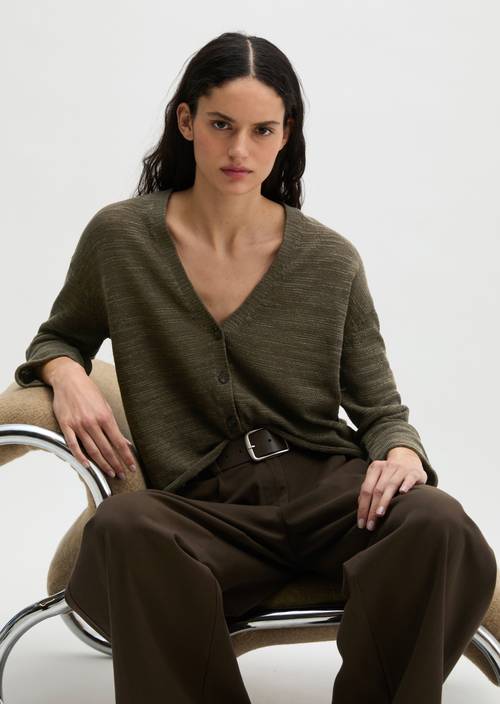 Slub-Cardigan loose Mossy Earth in Frontalansicht