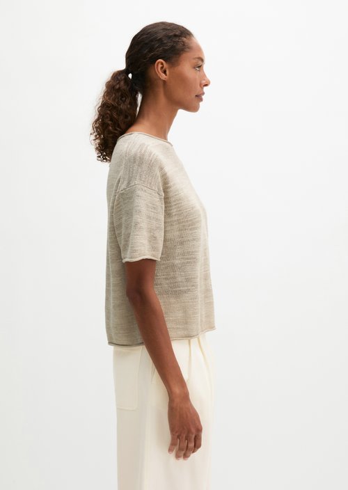Slub short sleeve sweater loose — Linen Beige