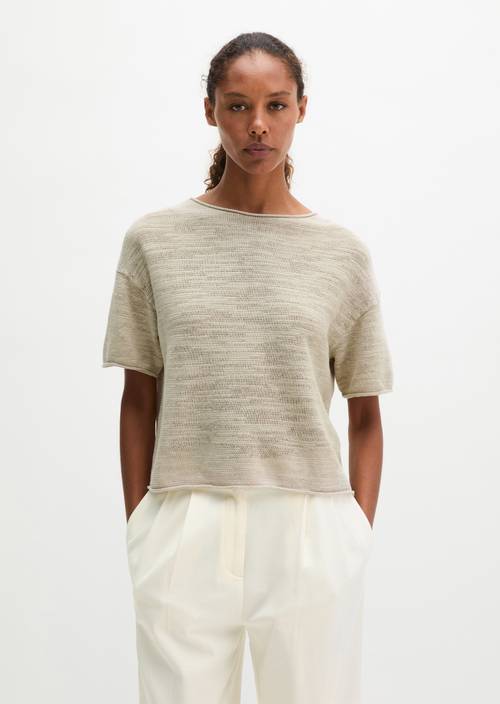 Slub-Kurzarm-Pullover loose Linen Beige in Frontalansicht