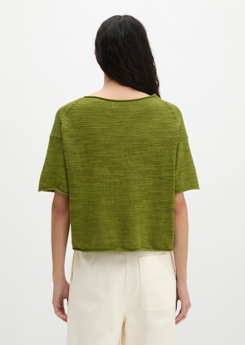 Slub short sleeve sweater loose — Shaded Fern
