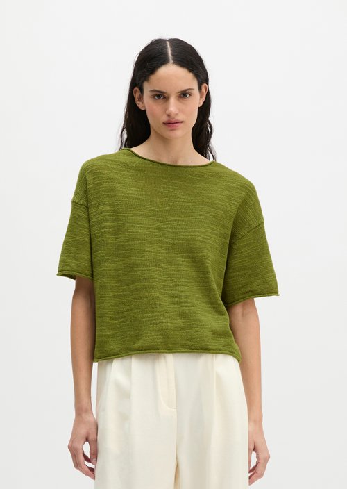 Slub short sleeve sweater loose — Shaded Fern