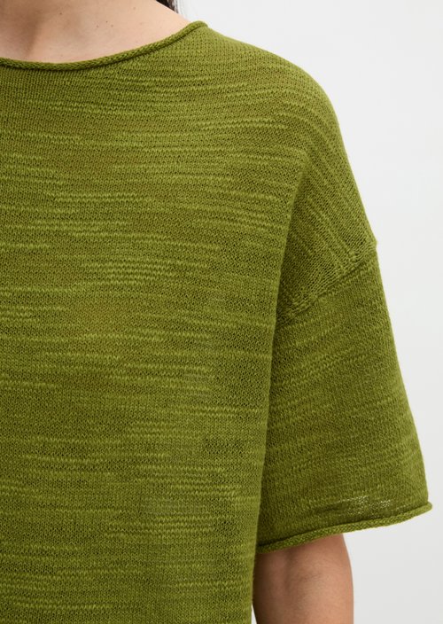 Slub short sleeve sweater loose — Shaded Fern
