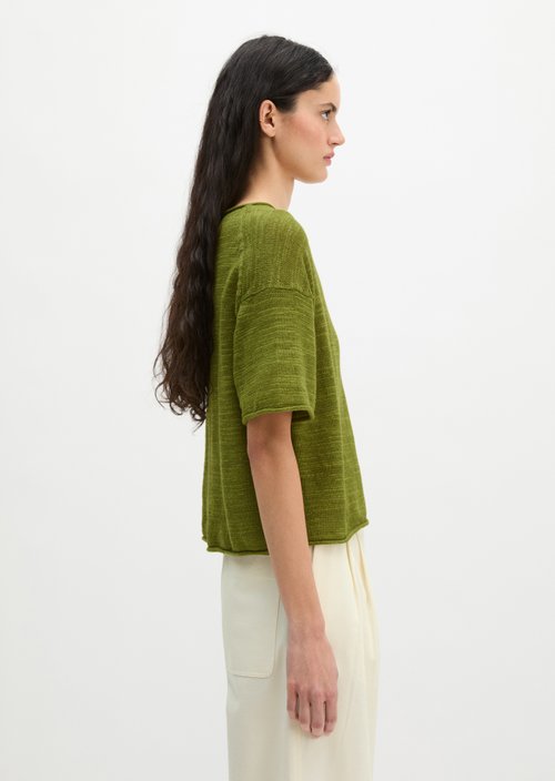 Slub short sleeve sweater loose — Shaded Fern