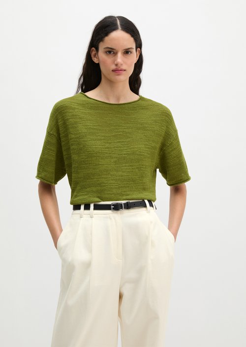 Slub short sleeve sweater loose — Shaded Fern