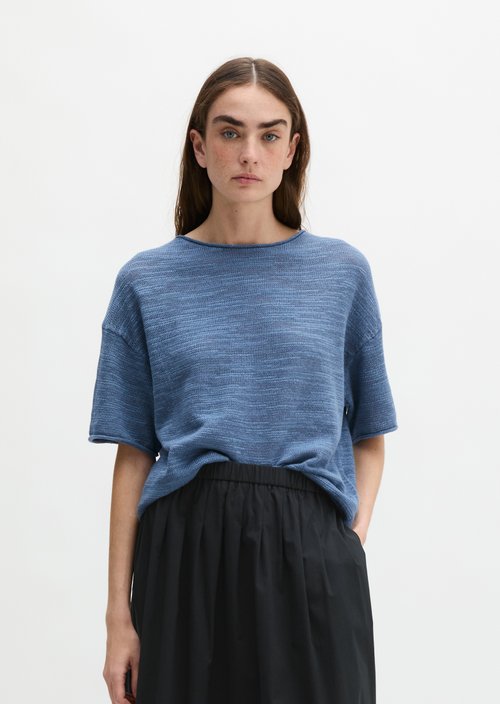 Slub short sleeve sweater loose — Provincial Blue