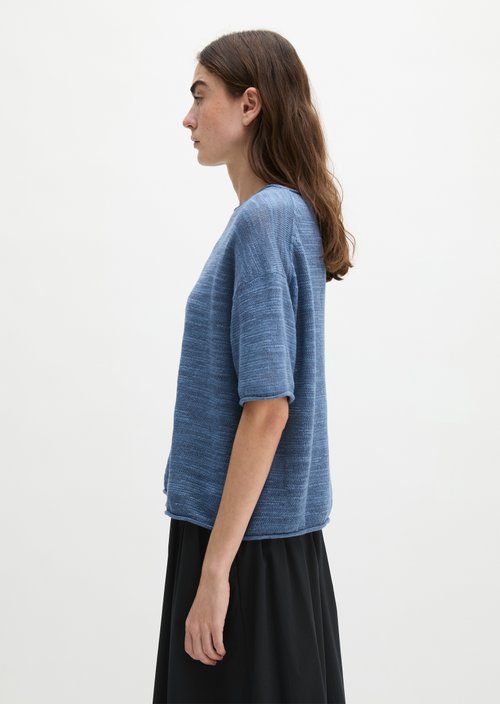 Slub short sleeve sweater loose — Provincial Blue