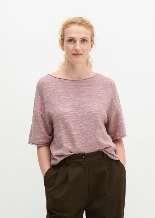 Slub short sleeve sweater loose — Mild Rose
