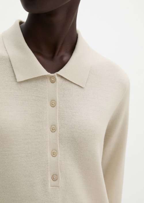 Regular fine knit polo shirt — Linen Beige