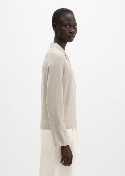Regular fine knit polo shirt — Linen Beige