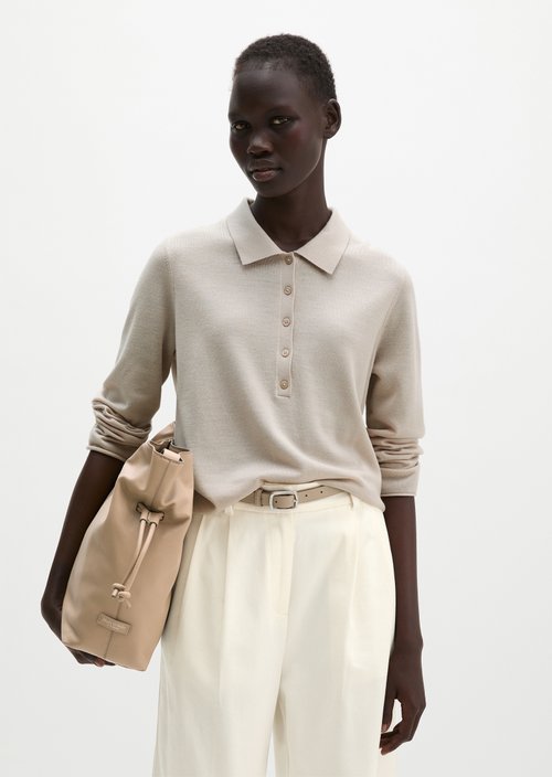 Regular fine knit polo shirt — Linen Beige