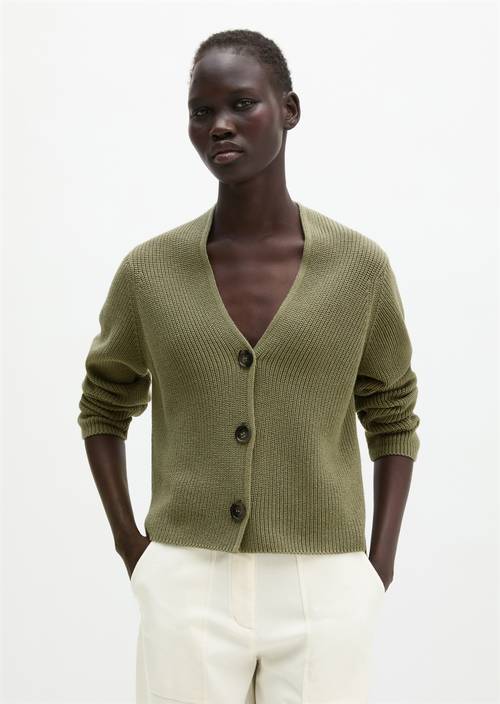 Cardigan col V relaxed Pure Sage en vue de face