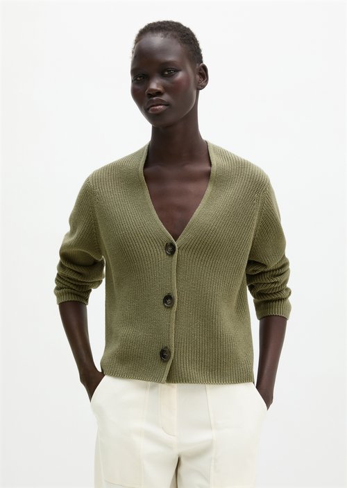 V-neck cardigan relaxed — Pure Sage