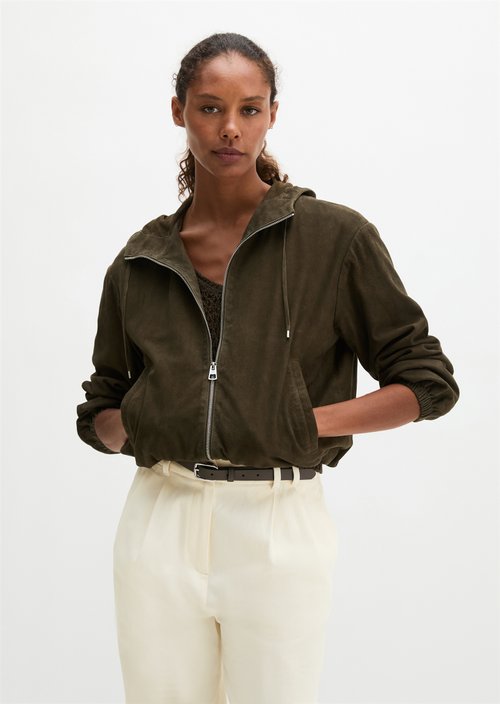 Leather jacket with hood regular — Mossy Earth