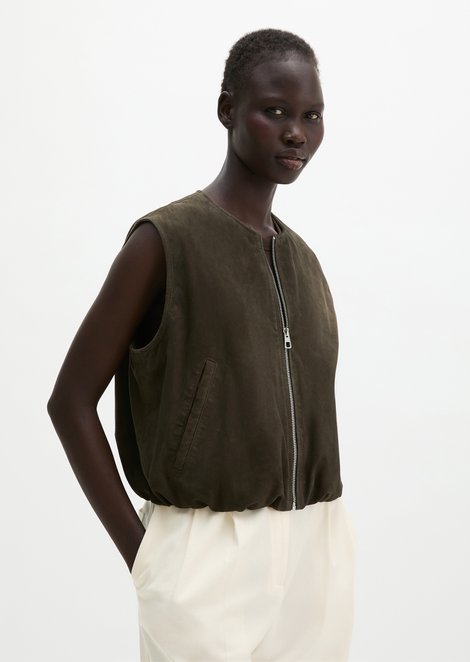 Marc O'polo Vrouw Mossy Earth Gilet En Cuir Regular