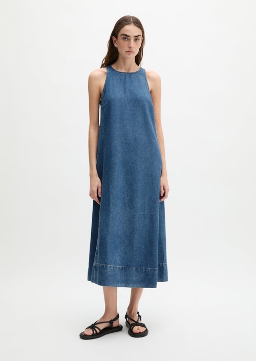 Sleeveless denim dress A-shape — Medium Blue