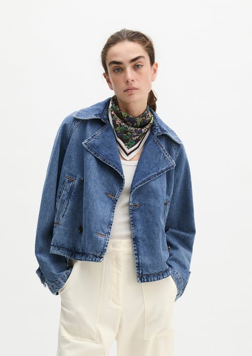 Relaxed denim trench jacket — Medium Blue