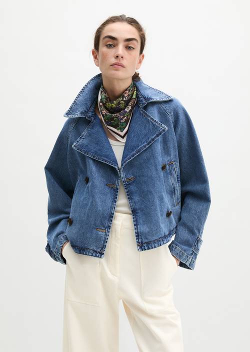Jeans-Trenchjacke relaxed Medium Blue in Frontalansicht