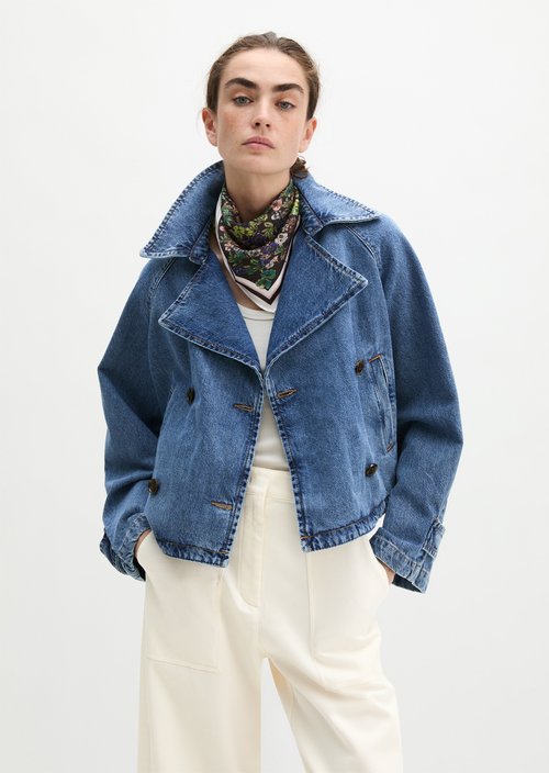 Relaxed denim trench jacket — Medium Blue