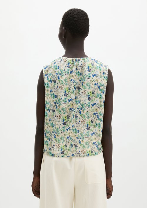 Patterned cropped blouse top — Light Beige