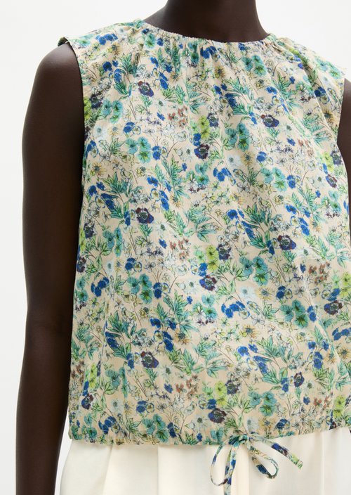 Patterned cropped blouse top — Light Beige