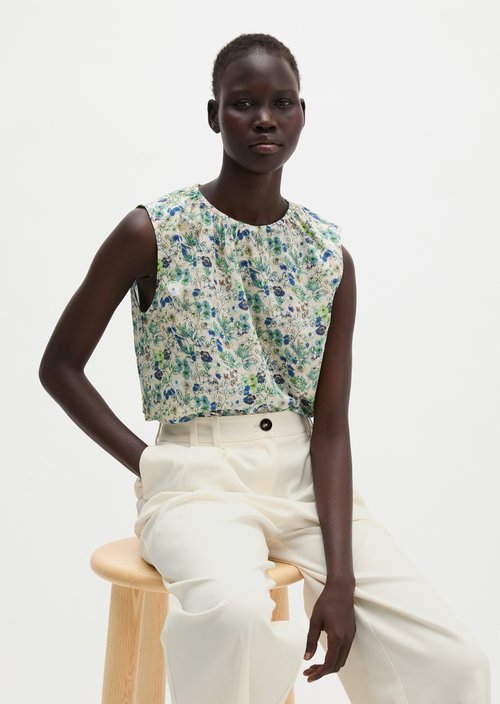 Patterned cropped blouse top — Light Beige