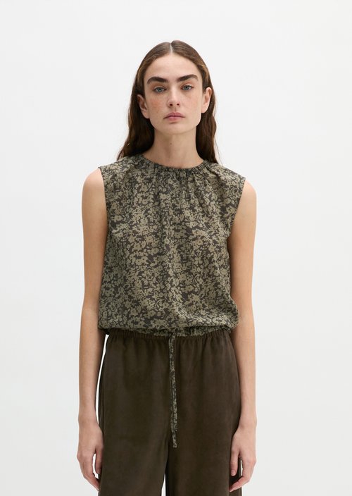 Patterned cropped blouse top — Dark Green