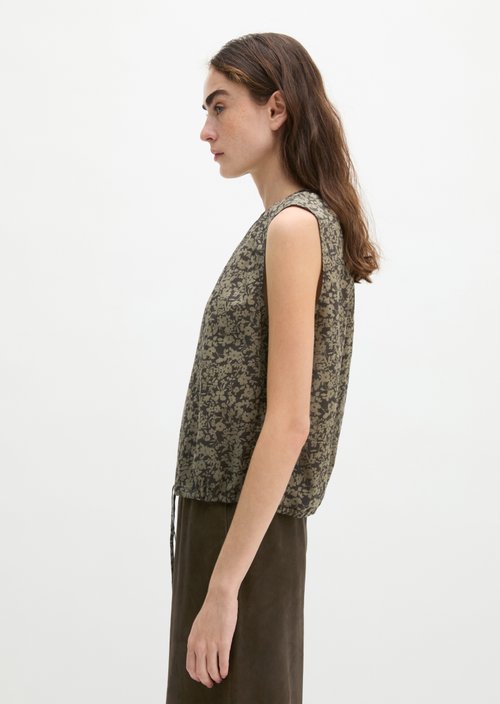 Patterned cropped blouse top — Dark Green