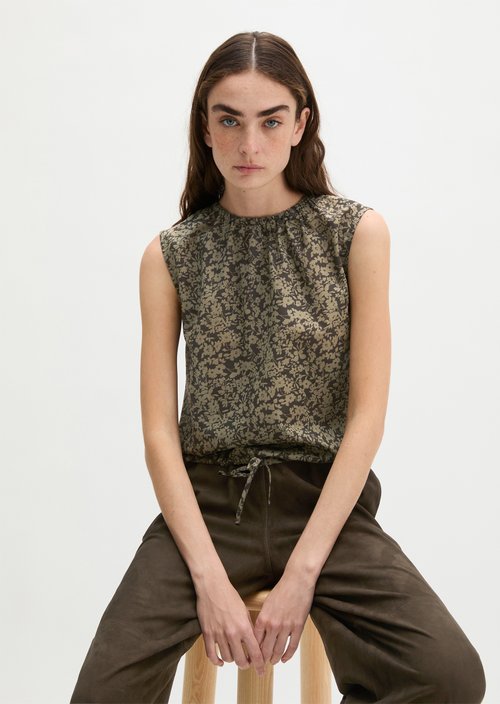Patterned cropped blouse top — Dark Green