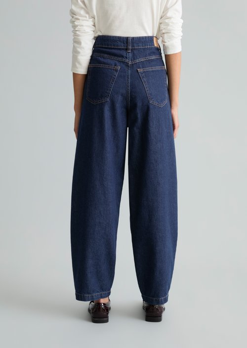 Jeans, Stine Model, Relaxed Barrel Cropped — Dark Blue